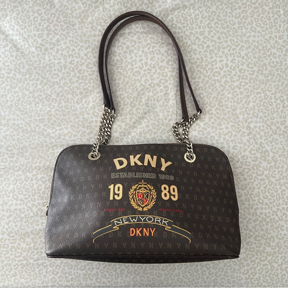 Y2K Style DKNY Monogram Brown Purse Gold Hardware